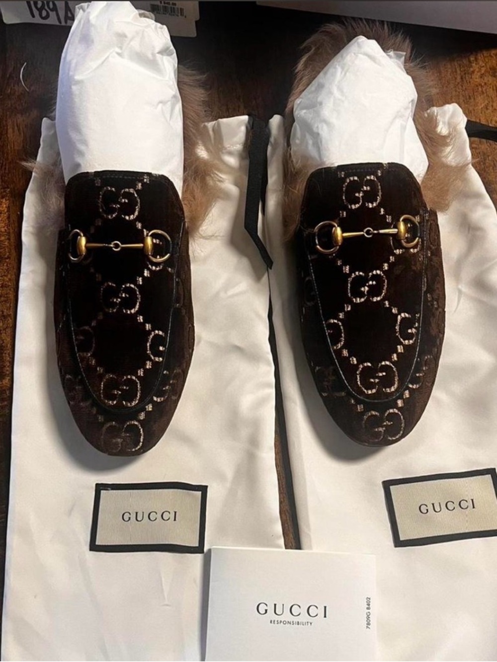 Gucci Women’s Brown Velvet Horsebit Princetown Loafers